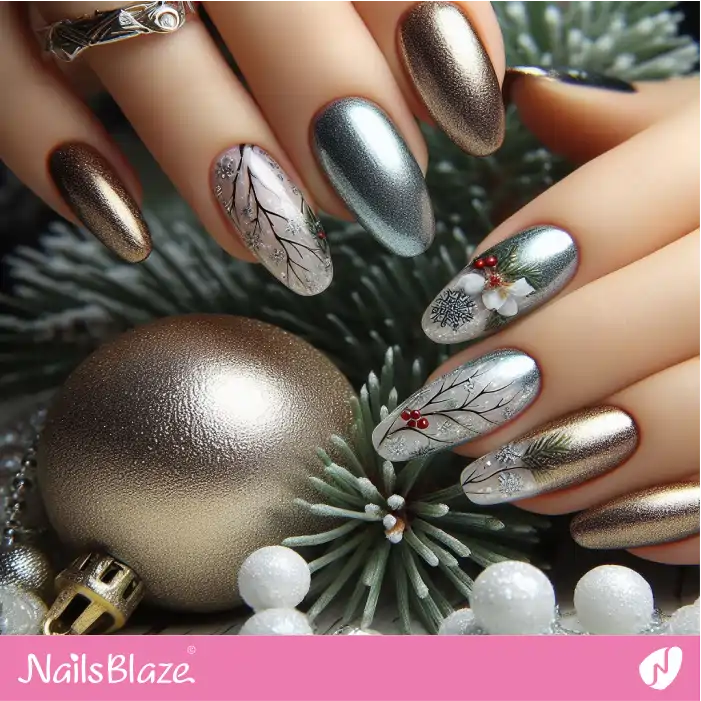 Silver and Gold Snowflake Nails | Christmas Nails - NB1686